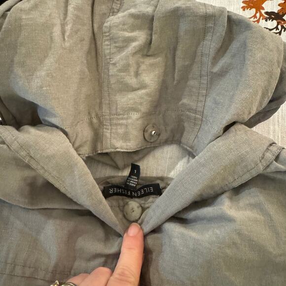 Eileen Fisher Zip Jacket w/removable hood Longsleeve Cotton Metallic taupe Large - Picture 2 of 12